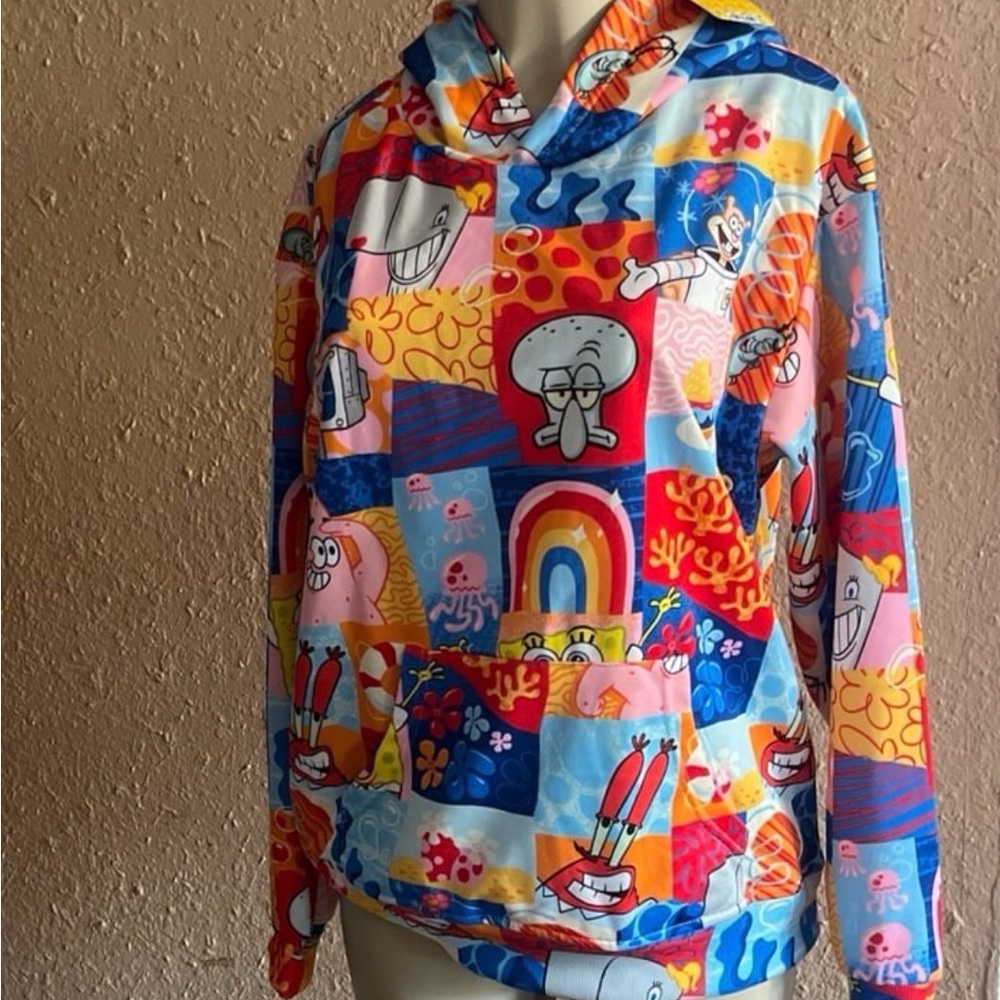 SpongeBob SquarePants | SHEIN Casual Cartoon Patchwork Print Pocket Hoodie